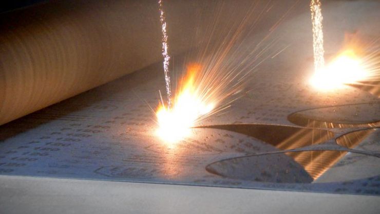 Abrasive discs being laser cut